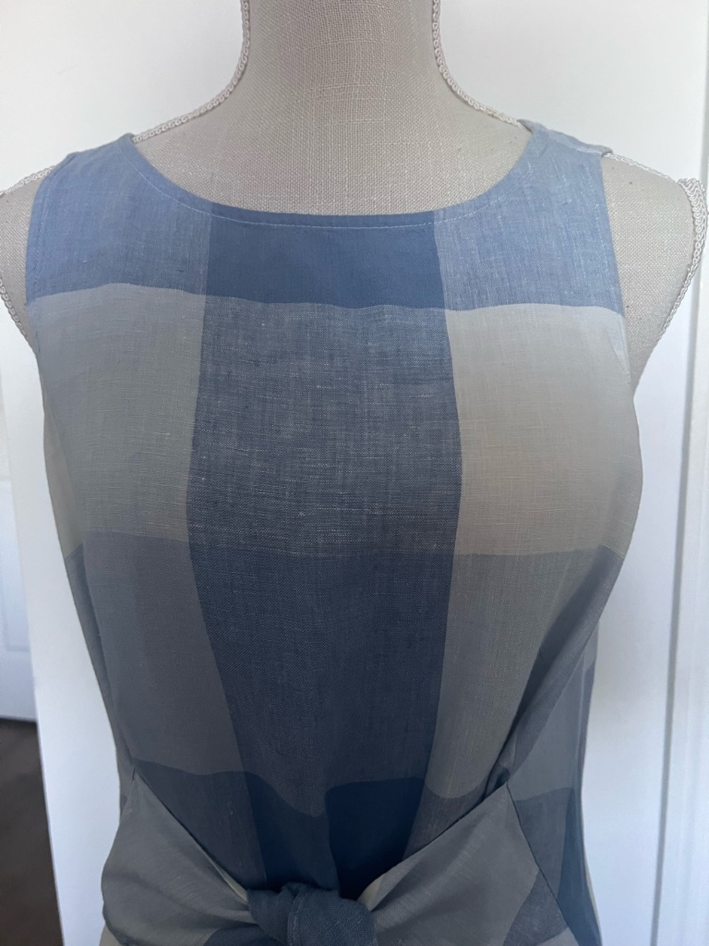 J. Jill Blue and White Gingham Tie-Waist Midi Dress Size/M - Picture 7 of 10